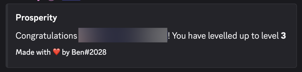 A Prosperity level-up message reading Congratulations, you have levelled up to level 3